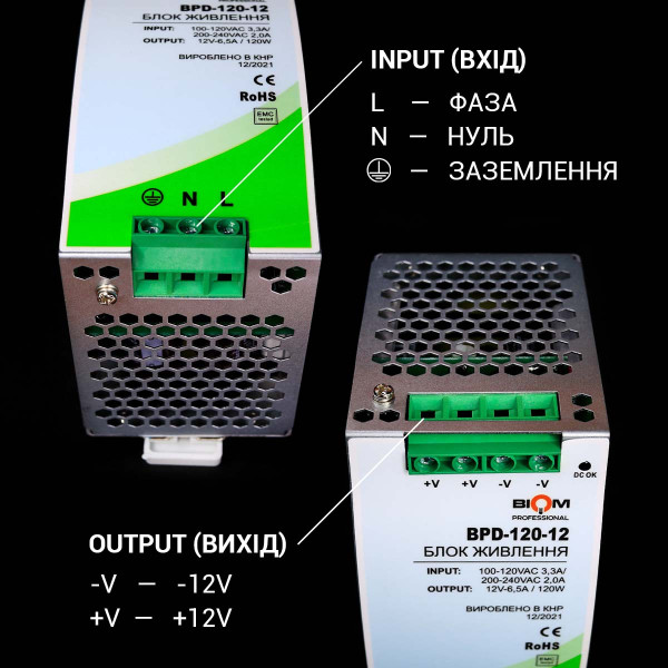 Блок питания Biom Professional на DIN-рейку DC 12V 120W 10A (BPD-120-12), 100021770