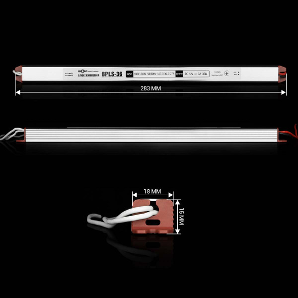 Блок питания BIOM Professional DC 12V 36W 3А stick тонкий, в алюминиевом корпусе (BPLS-36-12), 100019660