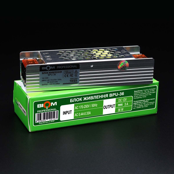 Блок питания BIOM Professional DC 12V 36W 3А перфорированный в металлическом корпусе (BPU-36), 100014622