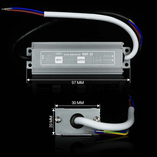 Блок питания BIOM Professional DC 12V 20W 1,7А герметичный в металлическом корпусе (WBP-20-12), 100021213