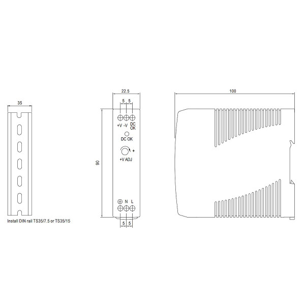 Блок живлення Mean Well на DIN-рейку DC 24V 24W 1А (MDR-20-24) , 100022051