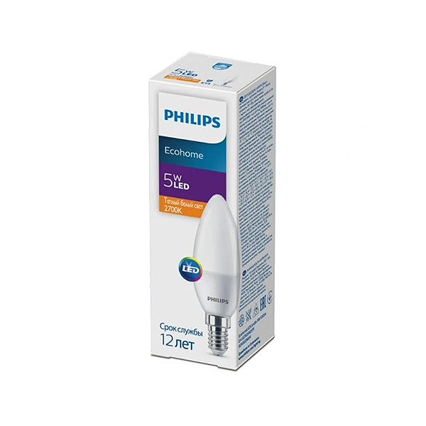 Светодиодная лампа PHILIPS Ecohome LEDCandle 5W E14 500Lm 827 B35 NDFR (929002968437), 100023656