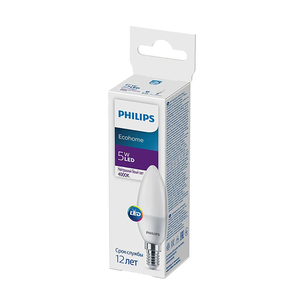 Светодиодная лампа PHILIPS Ecohome LEDCandle 5W E14 500Lm 840 B35 NDFR (929002968837), 100023662