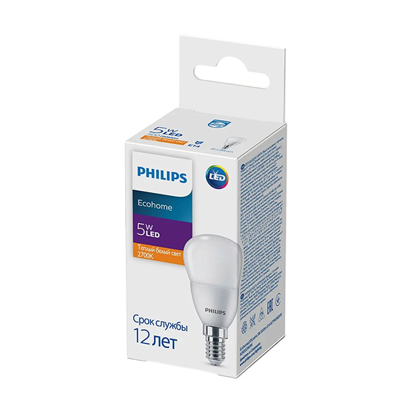 Светодиодная лампа PHILIPS Ecohome LEDLustre 5W E14 500Lm 827 P45 NDFR (929002969637), 100023663
