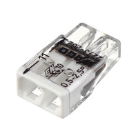 Клемма быстрого монтажа WAGO COMPACT для расспред.коробок 2X2,5, прозрач./белая, без пасты(2273-202)
