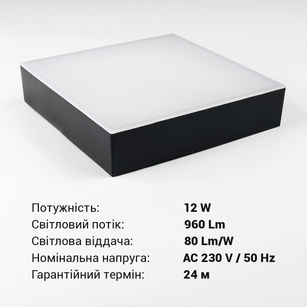 Светильник светодиодный Biom NL 230V 12W 5000К IP20 черный (NL-2-S12-B-5), 100025799