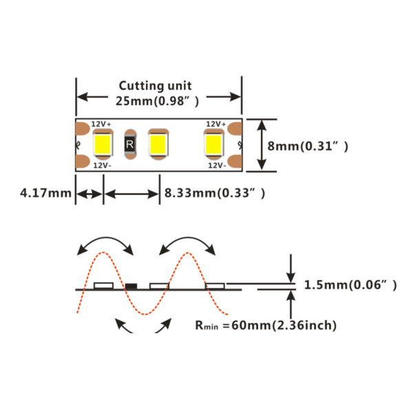 Светодиодная лента COLORS 120-2835-12V-IP20 9,6W 1000Lm 6000K 5м (DJ120-12V-8mm-W), 100022278