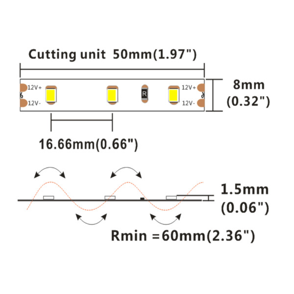 Світлодіодна стрічка COLORS 60-2835-12V-IP20 4,8W 416Lm 4000K 5м (D860-12V-8mm-NW) , 100022212