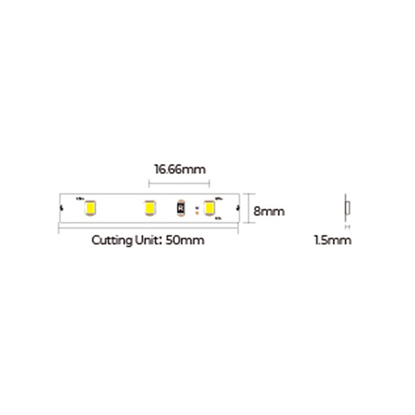 Світлодіодна стрічка COLORS 60-2835-12V-IP20 4,8W 460Lm 3000K 5м (DJ60-12V-8mm-WW) , 100022214