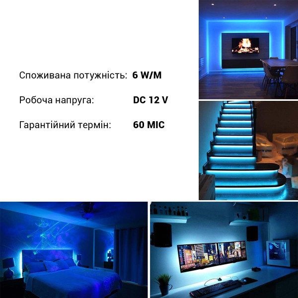 Светодиодная лента RISHANG 60-2835-12V-IP33 6W 78Lm Blue 5м (RD0860TA-B-B), 100022360