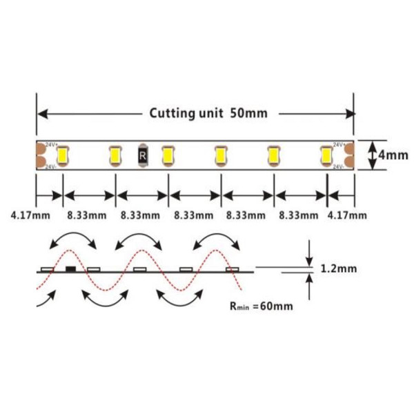 Светодиодная лента COLORS 120-2835-24V-IP20 9,6W 640Lm 4000K 5м (D6120-24V-4mm-NW), 100022252