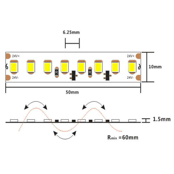 Светодиодная лента COLORS 160-2835-24V-IP20 18W 2400Lm 3000K 5м (DS8160-24V-10mm-WW), 100022192
