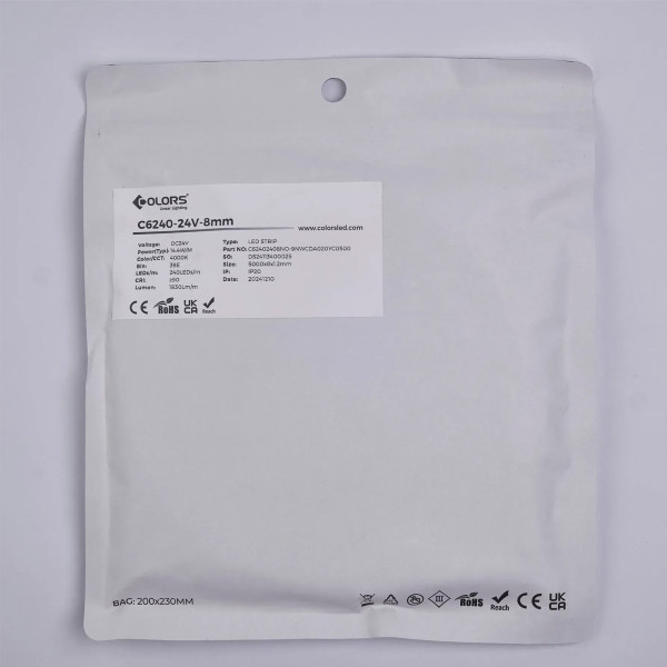Светодиодная лента COLORS 2216-240-24V-IP20 14.4W 1930Lm 4000K 5м (C6240-24V-8mm-NW), 100028228