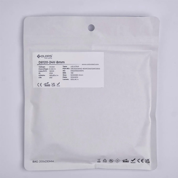 Светодиодная лента COLORS 2835-120-24V-IP20 8.4W 630Lm 1900K 5м (D8120-24V-8mm-8.4W-GW9), 100028327