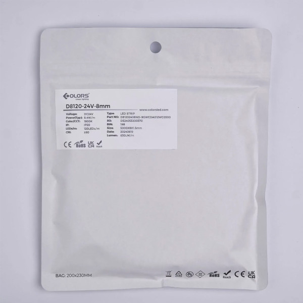 Светодиодная лента COLORS 2835-120-24V-IP20 8.4W 745Lm 2700K 50м (D8120-24V-8mm-8.4W-SW9_50), 100028333