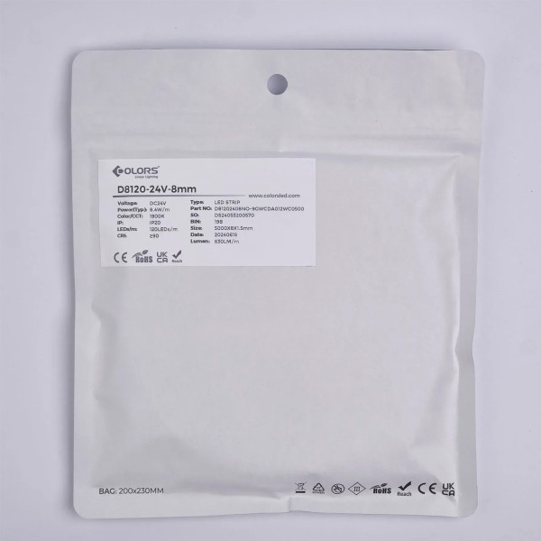 Светодиодная лента COLORS 2835-120-24V-IP20 8.4W 745Lm 2700K 5м (D8120-24V-8mm-8.4W-SW9), 100028218