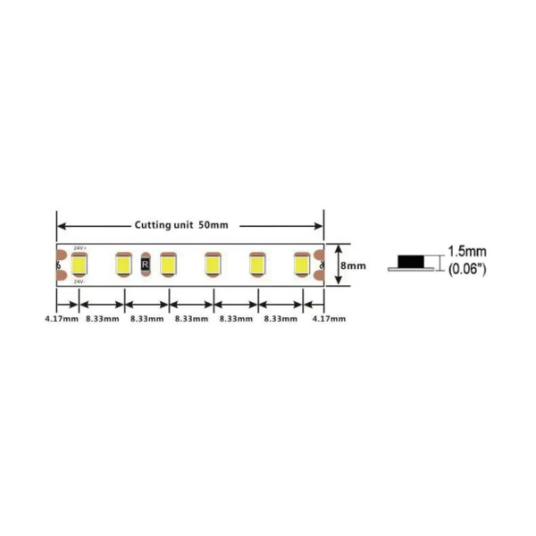 Светодиодная лента COLORS 2835-120-24V-IP20 8.4W 790Lm 3000K 5м (D8120-24V-8mm-8.4W-WW9), 100028323