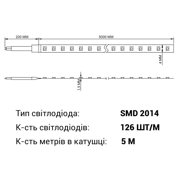 Світлодіодна стрічка RISHANG 126-2014-24V-IP33 8,6W 710Lm 3000К 5м (RD04C6VC-WW) , 100022359