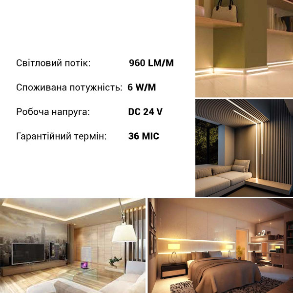 Светодиодная лента RISHANG 64-2835-24V-IP20 6W 960Lm 4000К 5м (RD0064TC-A-NW), 100022344