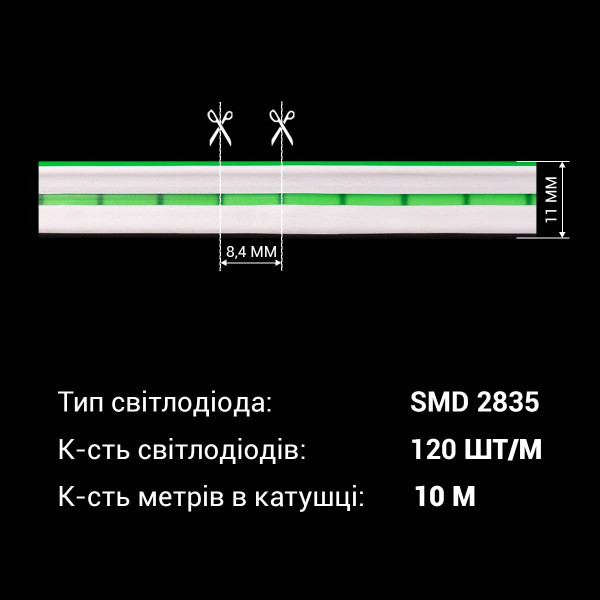 Світлодіодний NEON BIOM PROFESSIONAL BNSP-24-511-2835-120-G-1 IP65 зелений, 1м
