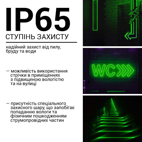 Світлодіодний NEON BIOM PROFESSIONAL BNSP-24-511-2835-120-G-1 IP65 зелений, 1м