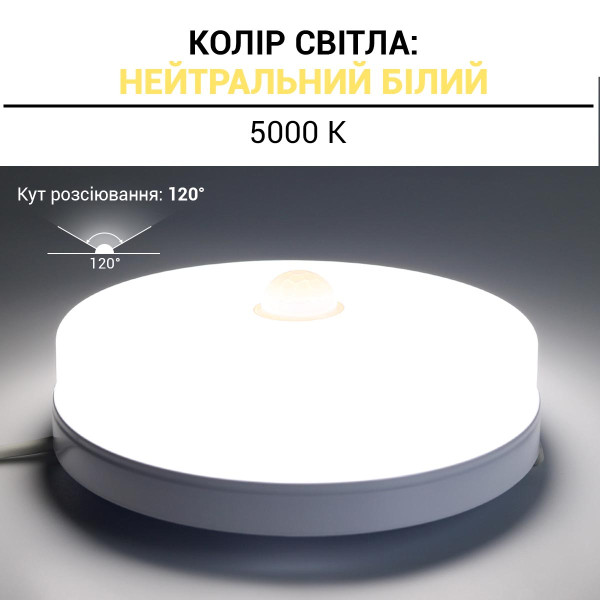 Світильник світлодіодний Biom BYR 18W круглий 5000К з сенсором (BYR-04-18-5-IR) , 100023417