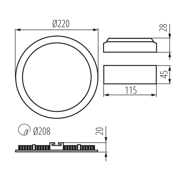 Светодиодный светильник KANLUX downlight ROUNDA V2LED18W-WW-W (28935), 100024609