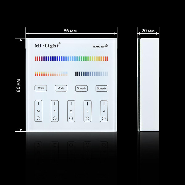 Панель управления Mi-light RGB/RGBW/CCT Touch контроллер 2,4G RF 4 зоны White B4 (BL4), 100014064