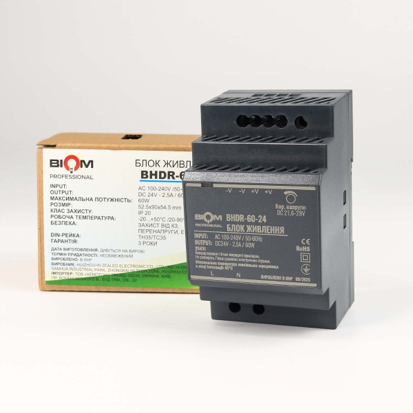 Блок питания Biom Professional DC24 60W 2,5A под DIN-рейку (BHDR-60-24), 100027984