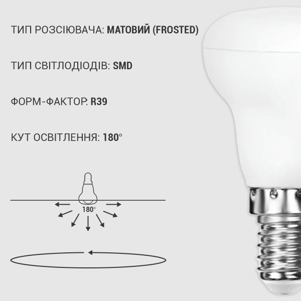 Светодиодная лампа Biom R39 5W 450Lm 4500K 220V E14 Frosted (BT-552), 100012232
