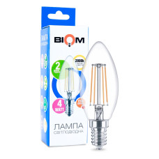 Светодиодная лампа Biom филамент C37 4W 360Lm 2800-3200K 220V E14 Clear (FL-305)