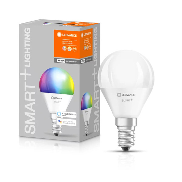 Светодиодная лампа LEDVANCE Smart WI-FI P40 5W 470Lm RGBW + 2700-6500K 230V E14 Матовый (Frosted) (4058075485631), 100024163