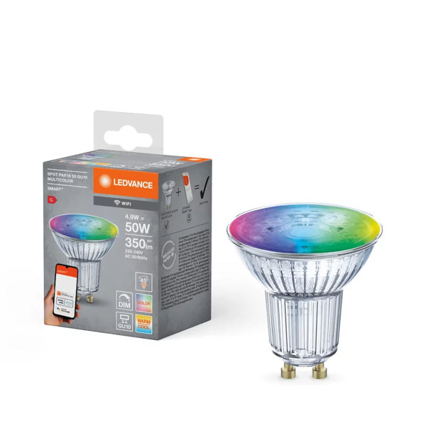 Светодиодная лампа LEDVANCE Smart WI-FI PAR16 5W 350Lm RGBW + 2700-6500K 230V GU10 Рефлектор (4058075485693), 100024166