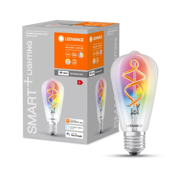 Світлодіодна лампа LEDVANCE Smart WI-FI Edison Filament ST64 4,5W 300Lm RGBW + 2700K 230V E27 Прозорий (Clear) (4058075609914) , 100024157