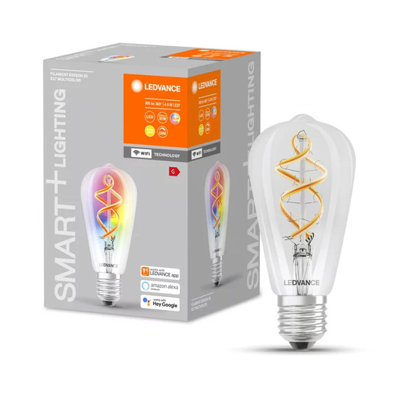 Світлодіодна лампа LEDVANCE Smart WI-FI Edison Filament ST64 4,5W 300Lm RGBW + 2700K 230V E27 Прозорий (Clear) (4058075609914) , 100024157