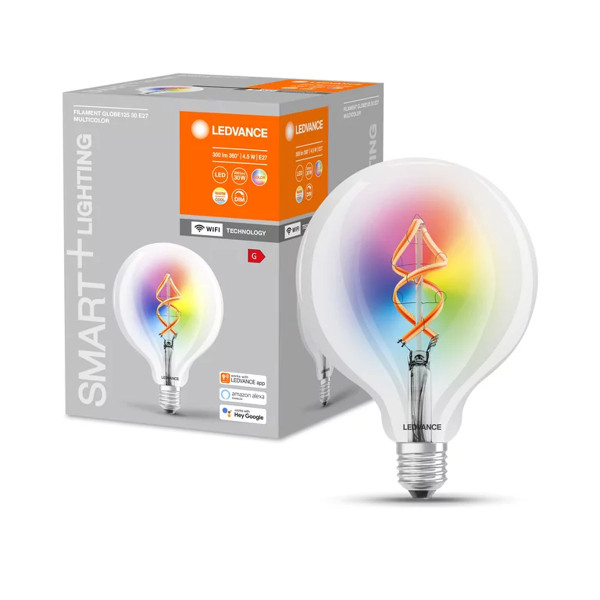 Світлодіодна лампа LEDVANCE Smart WI-FI Globe G125 4,5W 300Lm RGBW + 2700K 230V E27 Прозорий (Clear) (4058075609938) , 100024168