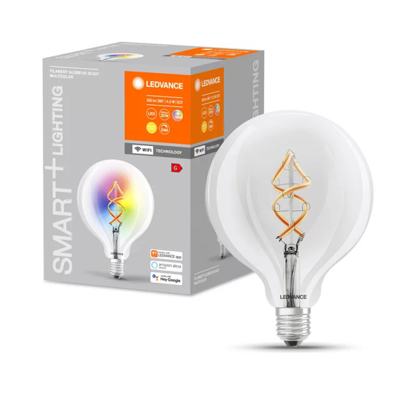 Світлодіодна лампа LEDVANCE Smart WI-FI Globe G125 4,5W 300Lm RGBW + 2700K 230V E27 Прозорий (Clear) (4058075609938) , 100024168