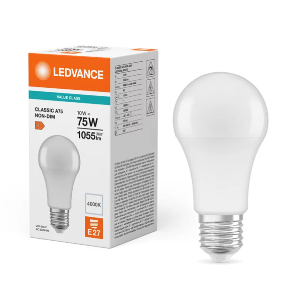 Светодиодная лампа LEDVANCE VALUE CLASSIC A75 10W 1055Lm 4000K 230V E27 Матовый (Frosted) (4099854048883), 100024084
