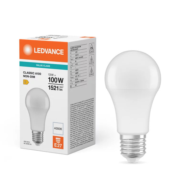 Світлодіодна лампа LEDVANCE LED Classic Value A60 13W 1521Lm 4000K 230V E27 Матовий (Frosted) (4099854049002) , 100023961