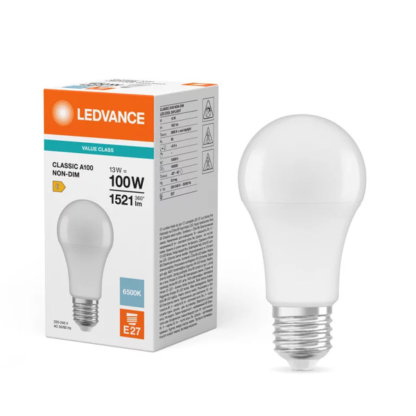 Світлодіодна лампа LEDVANCE LED Classic Value A60 13W 1521Lm 6500K 230V E27 Матовий (Frosted) (4099854049026) , 100024087