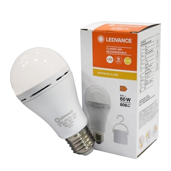 Світлодіодна лампа LEDVANCE LED Classic з акумулятором A60 8W 806Lm 2700K 230V E27 Матовий (Frosted) (4099854102417) , 100024081