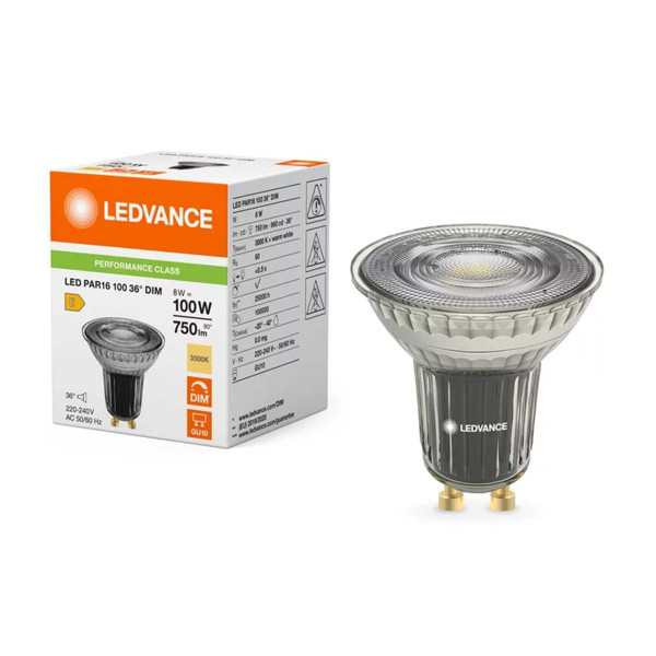 Светодиодная лампа LEDVANCE РАR16 DIM 100 36° 8W 750Lm 3000K 230V GU10 Рефлектор (4099854234941), 100024118