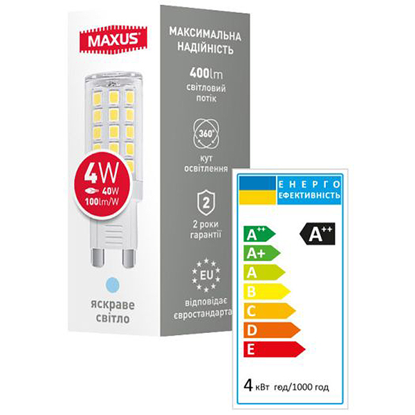 Светодиодная лампа MAXUS JCD 4W 400Lm 4100K 220V G9 Clear (1-LED-790), 100023495