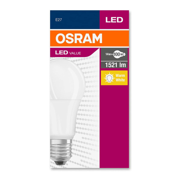 Светодиодная лампа OSRAM LED Classic Value A60 13W 1521Lm 2700K 230V E27 Матовый (Frosted) (4052899971097), 100015265
