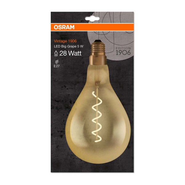 Светодиодная лампа OSRAM Vintage 1906 Classic A160 5W 250Lm 2000K 230V E27 Прозрачный (Amber) (4058075091993), 100015250