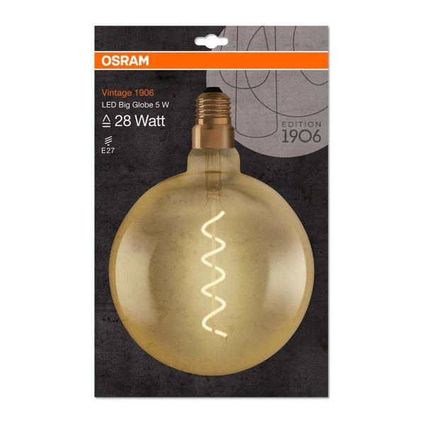 Светодиодная лампа OSRAM Vintage 1906 Globe Filament G200 5W 250Lm 2000K 230V E27 Прозрачный (Amber) (4058075092013), 100015248