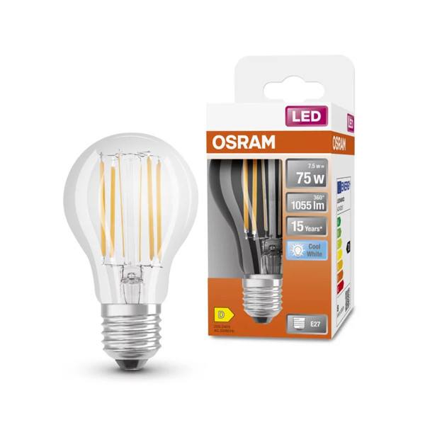 Светодиодная лампа OSRAM LED Classic Performance Filament A60 7,5W 1055Lm 4000K 230V E27 Прозрачный (Clear) (4058075112445), 100022503