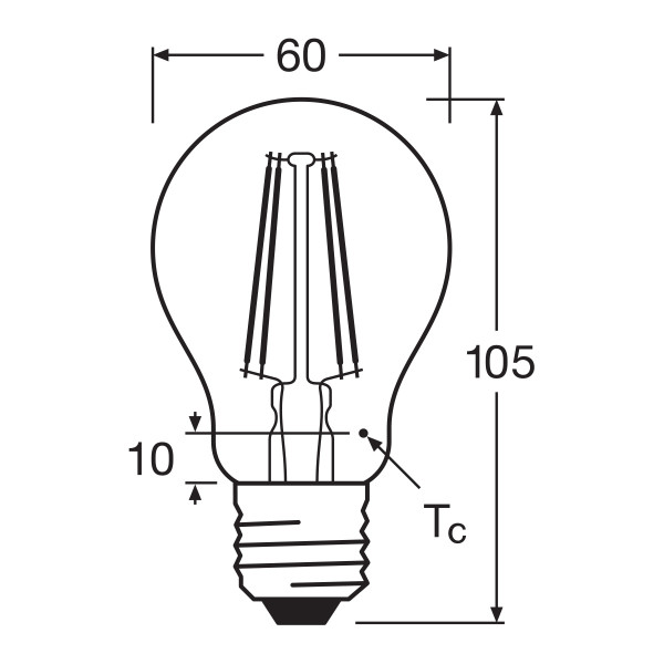 Светодиодная лампа OSRAM LED Classic Performance Filament A60 7,5W 1055Lm 4000K 230V E27 Прозрачный (Clear) (4058075112445), 100022503