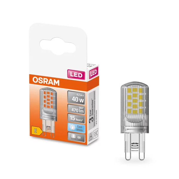 Светодиодная лампа OSRAM LED PIN40 Capsule 3,8W 470Lm 4000K 230V G9 Прозрачный (Clear) (4058075432420), 100022557