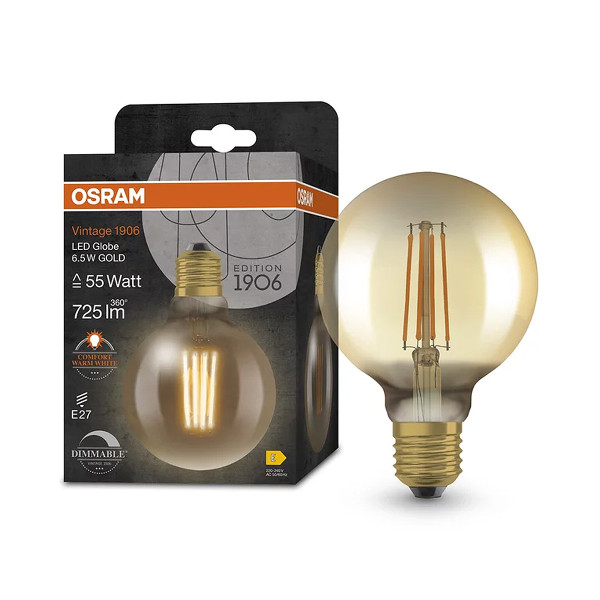 Светодиодная лампа OSRAM Vintage 1906 Globe Filament G95 6,5W 725Lm 2400K 230V E27 Прозрачный (Gold) (4099854132315), 100024151